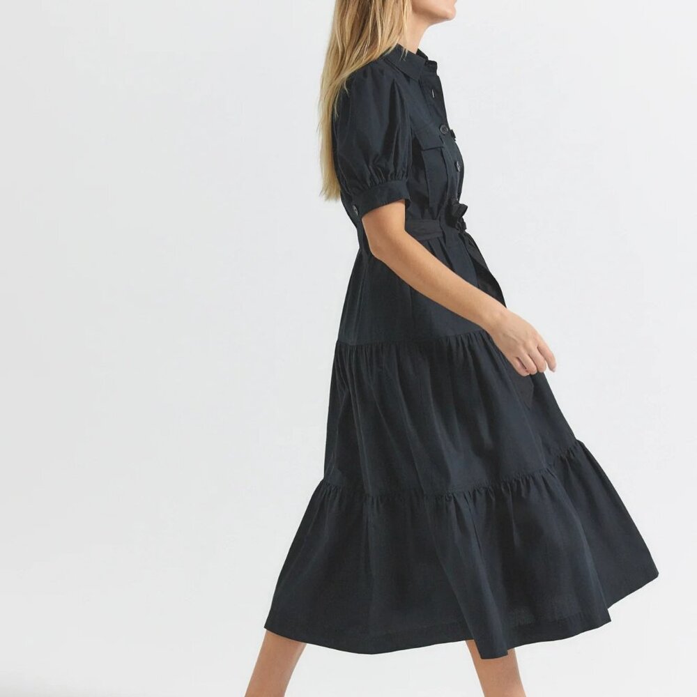 DEREK LAM 10 CROSBY | Buffy Black Short Sleeve Cotton Utility Midi Dress - Picture 2 of 7